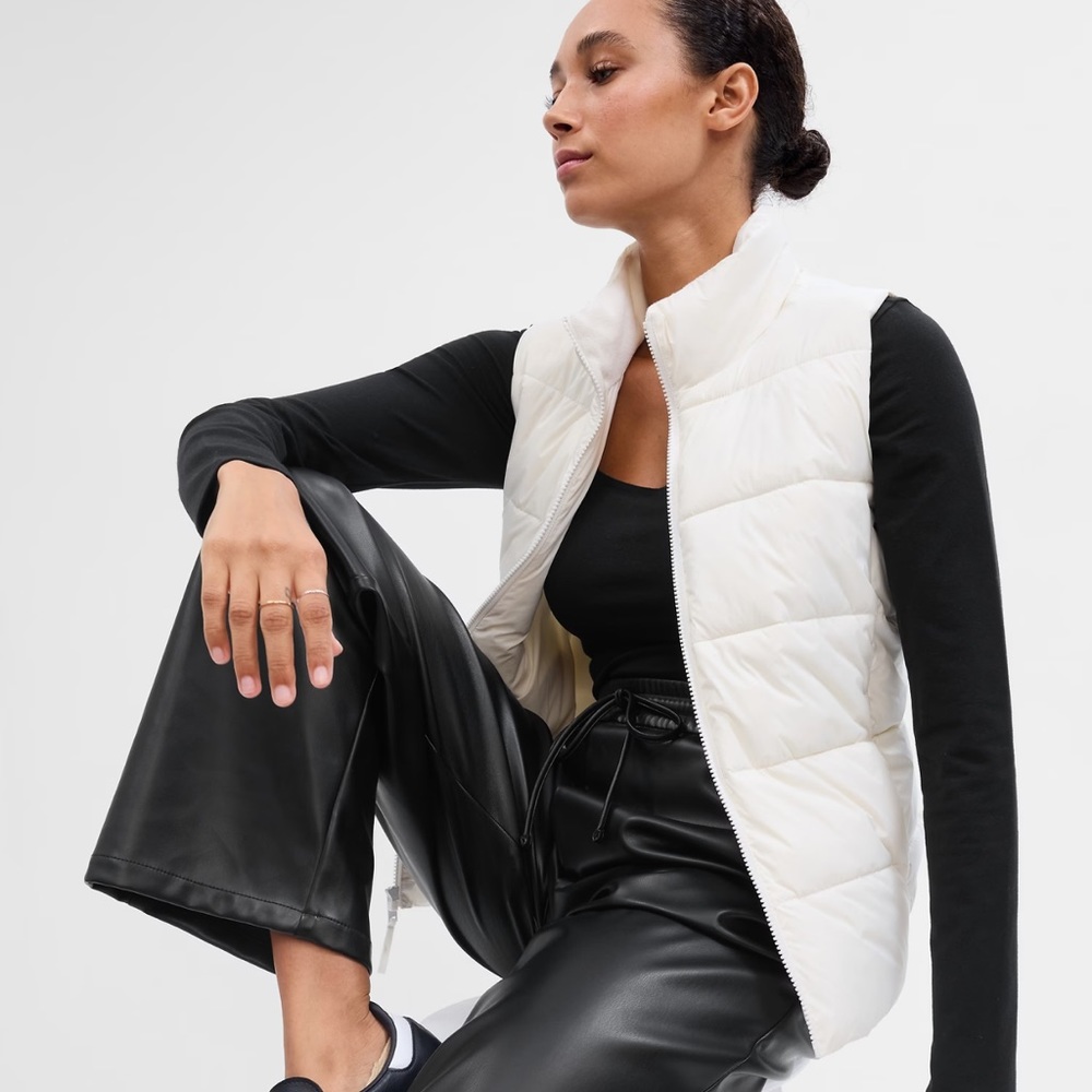 XS Down Gap Vest off White Crean Puffer Puff Vest Snap Fall jacket puffy